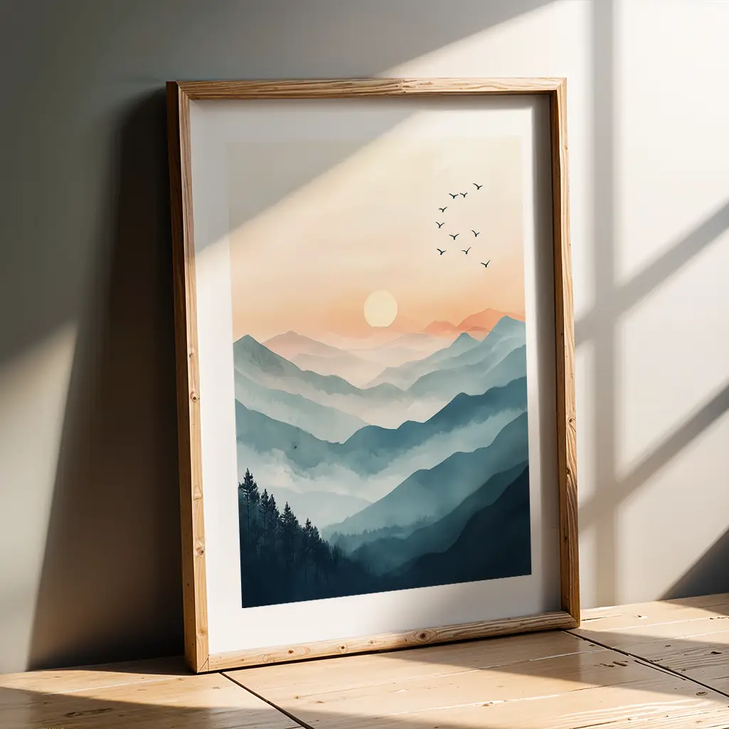 Azure Peaks Ascending Pastel Print — Pastel zen art print poster
