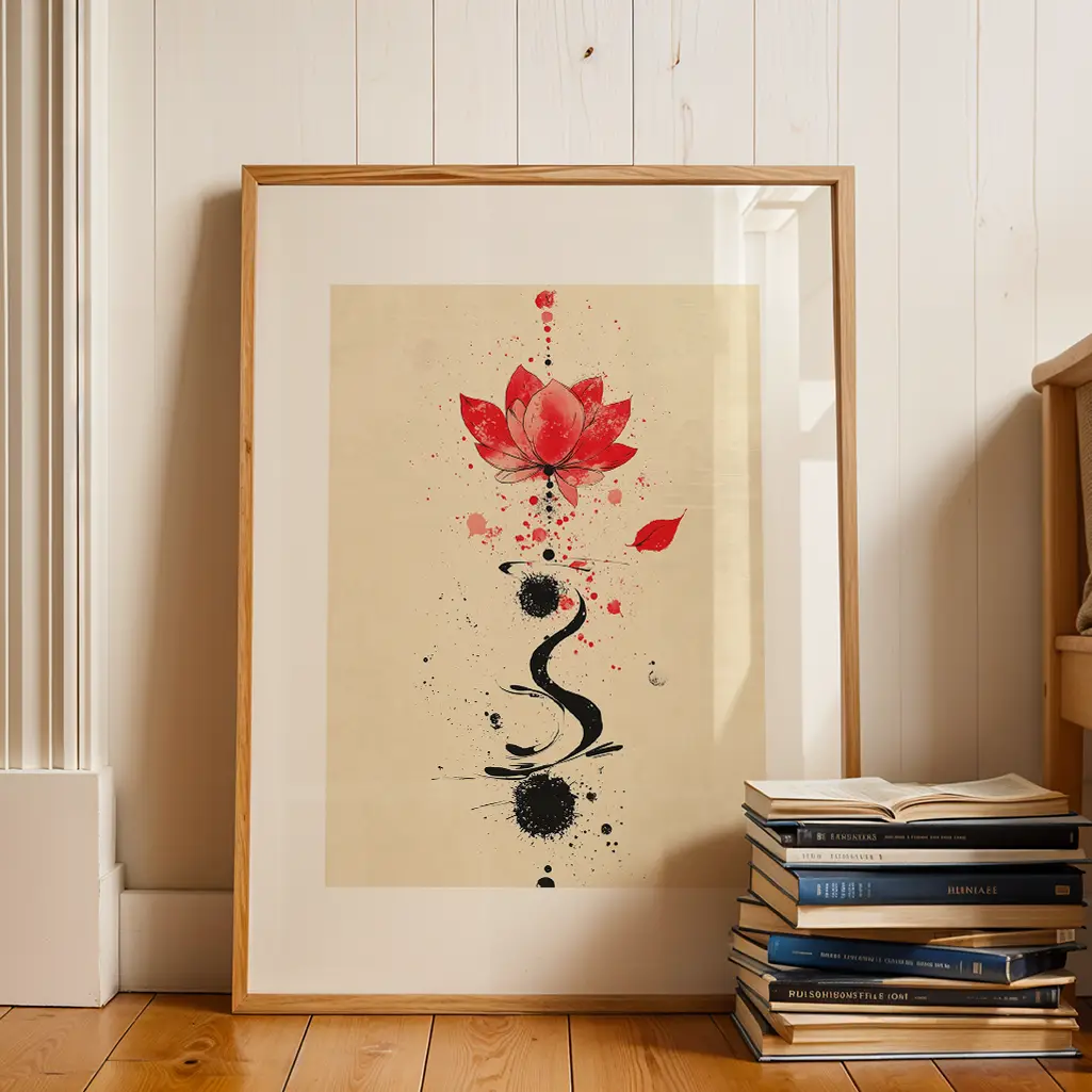 Crimson Bloom Unalome Lotus Print — Unalome zen art print poster