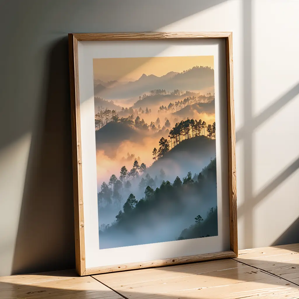 Amber Haze Peaks Pastel Print — Pastel zen art print poster