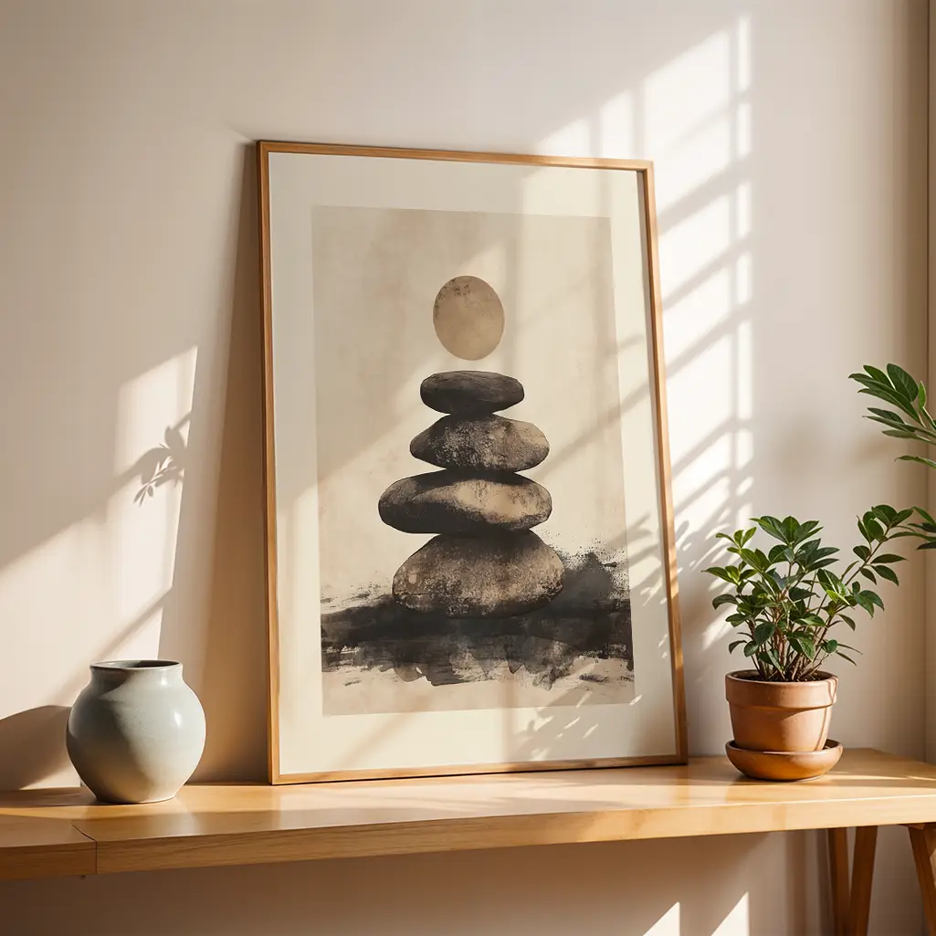 Stones Under the Waxing Moon Wabi-Sabi Print — Wabi-Sabi zen art print poster