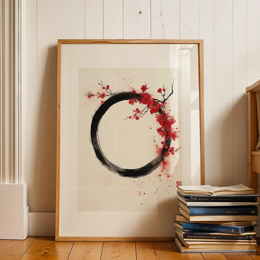 Crimson Bloom Ensō Print — Ensō zen art print poster