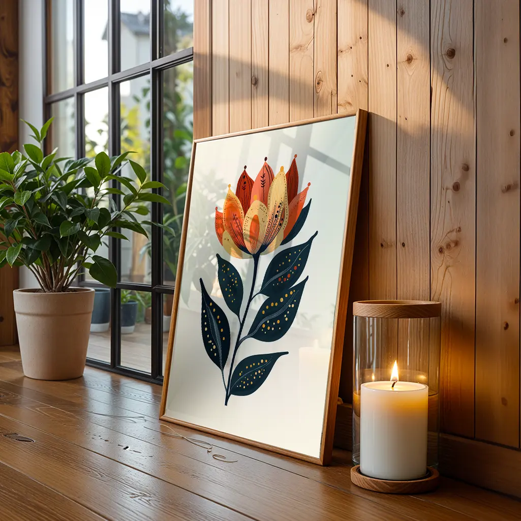 Coral Blossom Dewdrop Botanical Print — Botanical zen art print poster