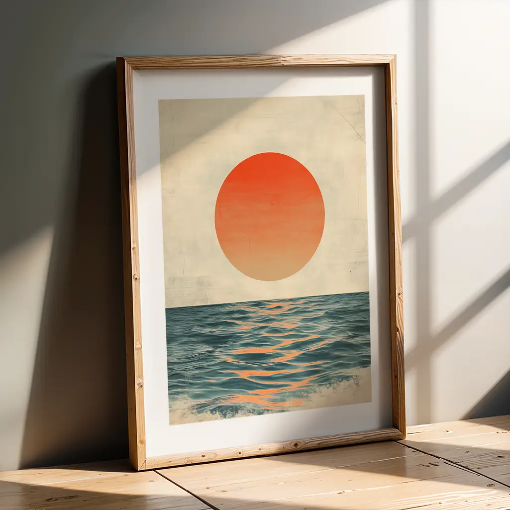Crimson Sunset Japandi Print — Japandi zen art print poster