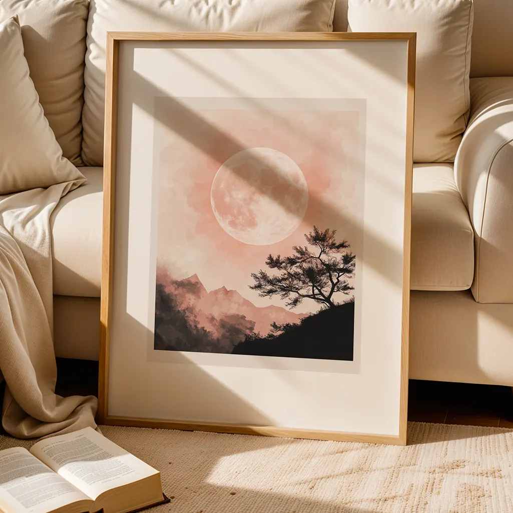 Blushing Moon Pastel Print — Japandi zen art print poster