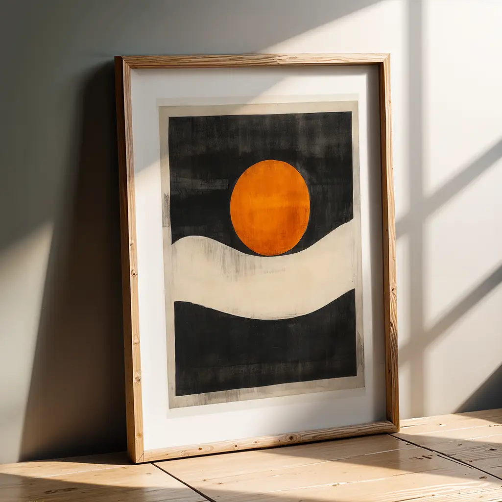 Crimson Orb's Embrace Japandi Print — Japandi zen art print poster