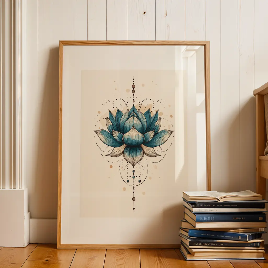 Azure Petals Mandala Lotus Print — Lotus zen art print poster
