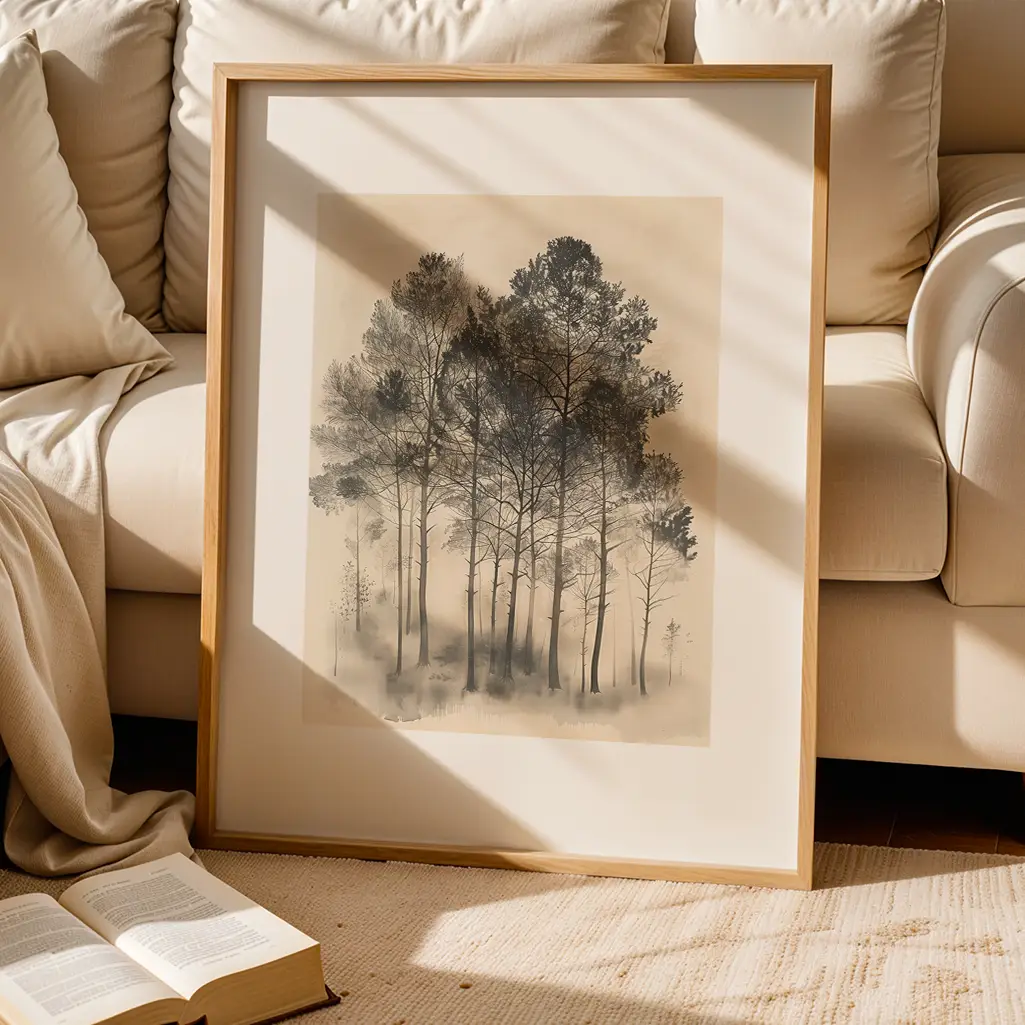 Arboreal Whisper Woodblock Sumi-e Print — Sumi-e art print poster