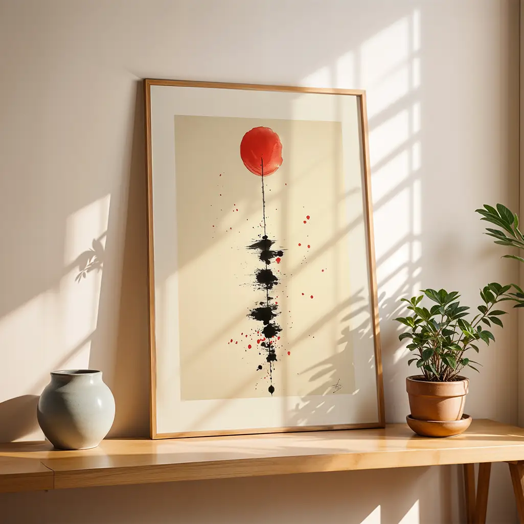 Crimson Lunar Descent Unalome Print — Unalome zen art print poster