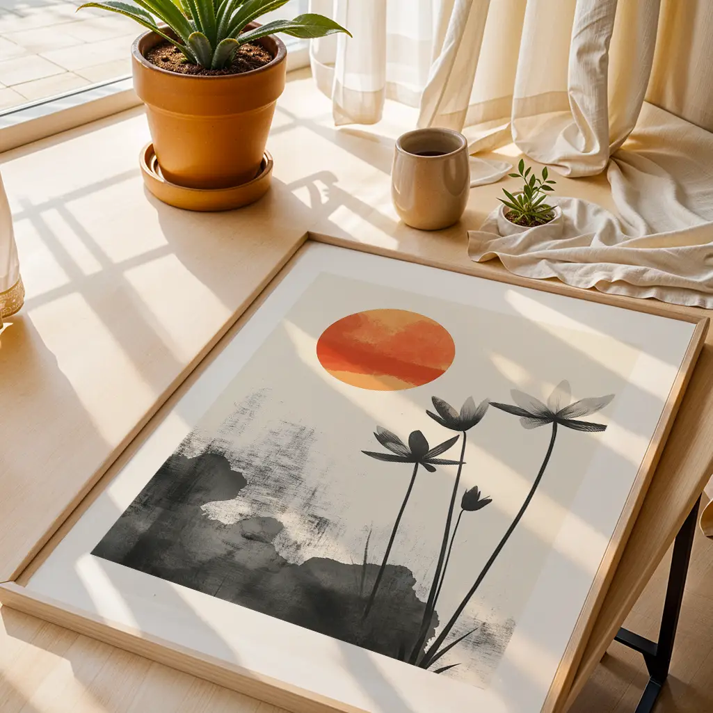 Amber Horizon Sumi-e Print — Sumi-e zen art print poster
