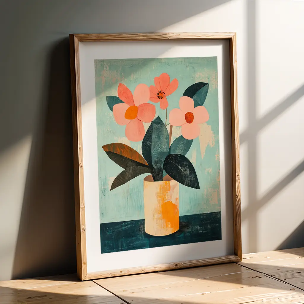 Coral Blossom Offering Botanical Print — Botanical zen art print poster