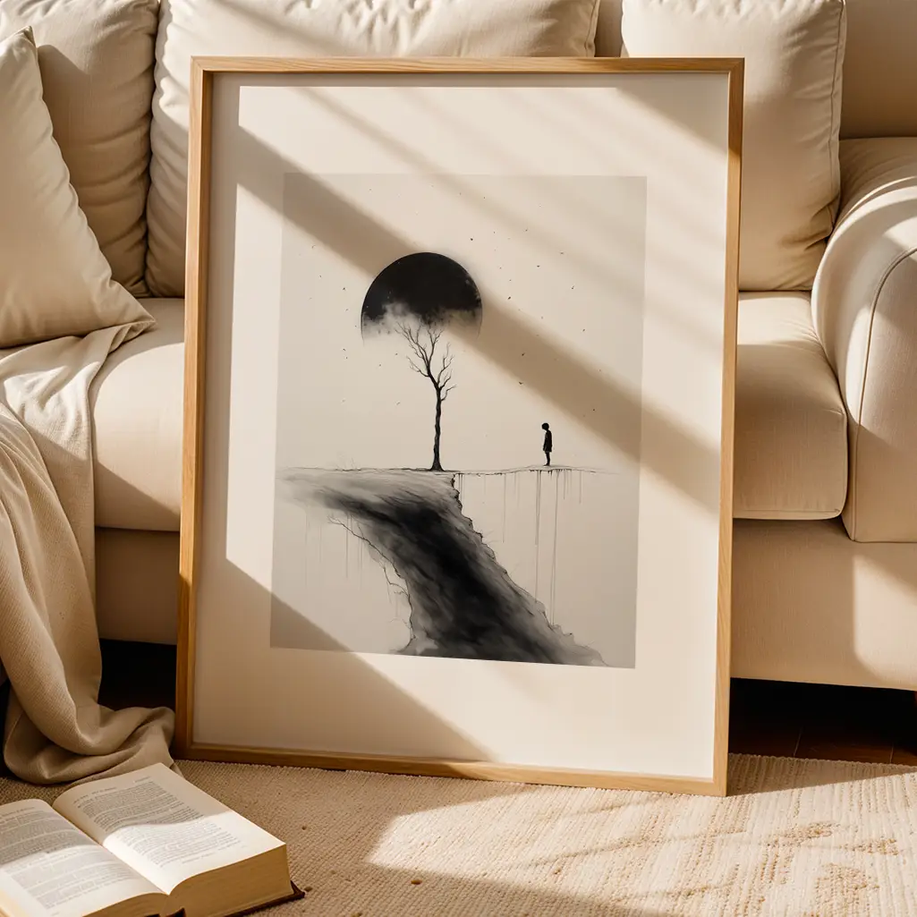 Lunar Descent Sumi-e Print — Sumi-e art print poster
